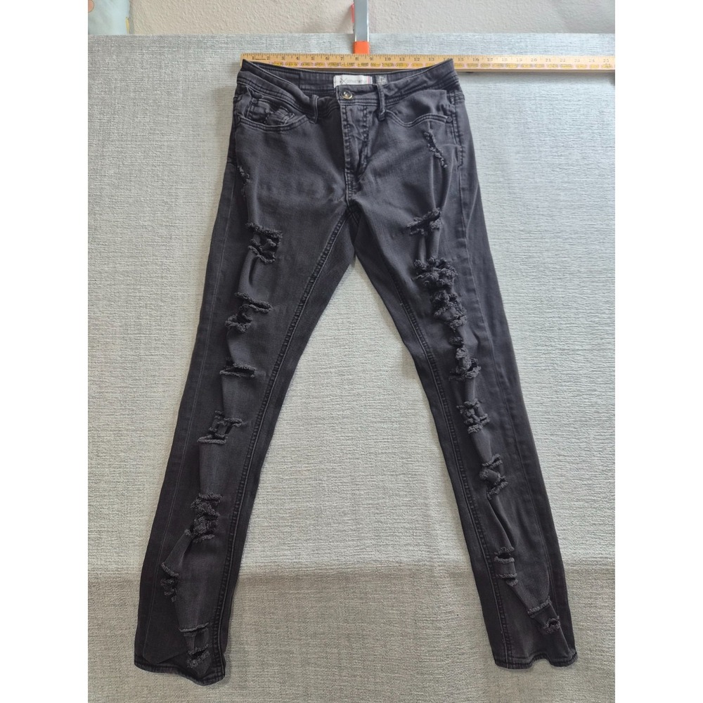 Departwest Trouper Skinny Jeans Mens 31R Black Distressed Denim Cotton Stretch
